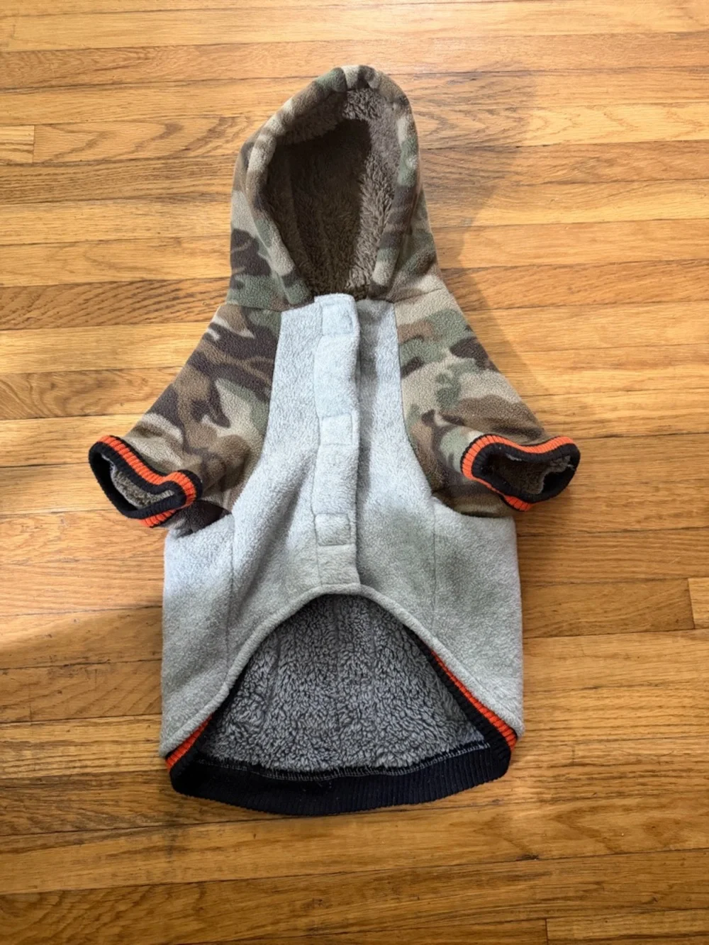 Camo hooded fleece dog jacket group